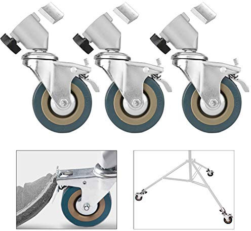 roulettes Pivotantes avec Frein Dolly roulettes de Trépied Roues Pieds Réglables pour Lumière Stands, Trépieds, Studio Booms Lot de 3