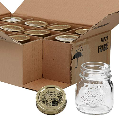 Bormioli Quattro Stagioni Lot de 12 bocaux de conservation - Capacité : 150 ml - Diamètre : 6,8 cm - Hauteur totale : 8,8 cm - Parfait pour Antipasti & Co - Pour ranger des provisions