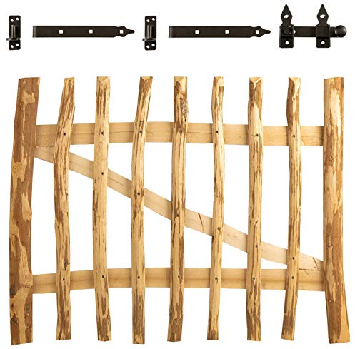 Boogardi portail de jardin Noisette, existe en 7 tailles - Portail pour clôture en lattis / clôture de ferme / clôture en châtaignier avec accessoires. 100 x 80 cm naturel