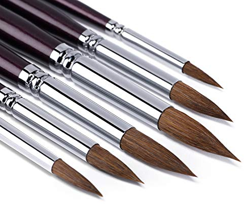 Sable Aquarell Pinsel - 6 Stück Rundes Pinsel-Set für Aquarell-Acrylfarbe,Gouacheöl,Tempera-Malerei, Gesichtskörperkunst, Basteln und Malen nach Anzahl