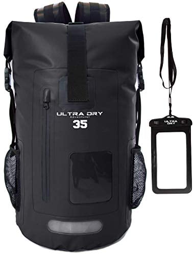 Premium-Rucksack, wasserdicht, 35 Liter, mit wasserdichtem Handybeutel, perfekt für Boot-/Kajak-/Kanufahren, Angeln, Rafting, Schwimmen, Camping, Snowboarden., ., Schwarz , 35 L
