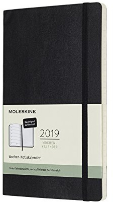 Moleskine Wochen Notizkalender (12 Monate, 2019, Deutsch, mit Feiertagen und Ferientagen für Deutschland/Schweiz/Österreich, Large/A5, Soft Cover) Schwarz