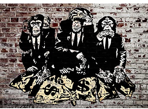 Runa Art Fototapeten 396 x 280 cm Banksy Streetart Affen - Vlies Wanddekoration Wohnzimmer Schlafzimmer - Deutsche Manufaktur - Schwarz Braun 9150012c