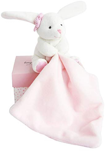 Doudou et Compagnie - Doudou Mouchoir Lapin - Boite Fleur - Rose - 10 Cm - Doux - Idée Cadeau de Naissance Fille et Garçon - Garantie Doudou Perdu - DC3337