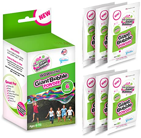 WOWMAZING Riesige Seifenblasenfüllung Pulvermischung - 6 Packungen ergeben 24 Liter | Verwandelt Spülmittel in große Blasen