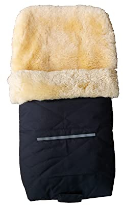 Naturasan Kinderwagen Lammfell-Fußsack, Fussack mit echtem kuscheligen medizinischem Lammfell, Universalgröße für alle Kinderwagen, Kiwa, Buggy, Winter-Fusssack FS-06, Modell Stockholm (Schwarz)
