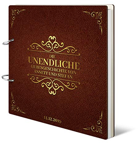 Hochzeit Gästebuch Holzcover 215 x 215 mm 144 Naturpapier Innenseiten personalisiert - Märchenbuch
