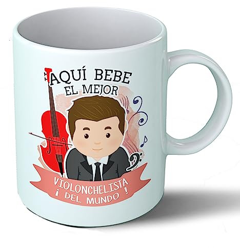 Planetacase - Taza Violonchelista - Regalo Original - Cerámica Alta Resistencia 330 mL - Apta Microondas y Lavavajillas - Ideal Música y Músicos, violonchelista, Él