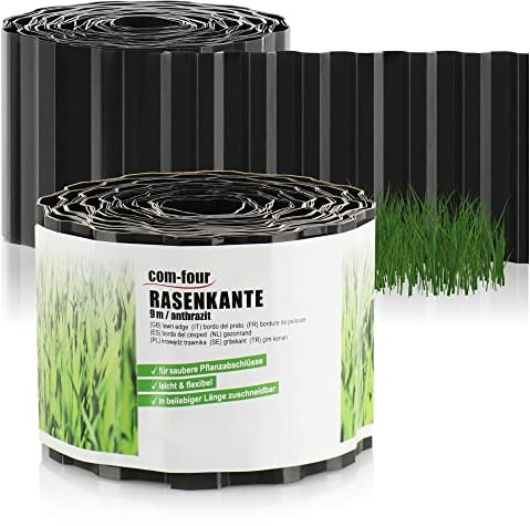 com-four® 2X Rasenkante 10 x 900 cm aus Kunststoff - Flexible Beeteinfassung für Rasen, Blumenbeet oder als Mähkante - Grasabschluss, Länge individuell anpassbar - Beetumrandung