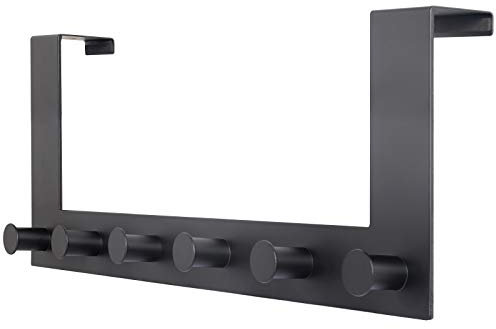 WEBI Over The Door Hook With 6 Hooks for Hanging Coats - Door Towel Rack for Bathroom, Behind Back, Black