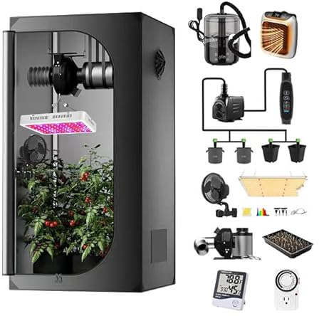 Supergrower Gewächshaus für den Innenbereich, mit 600 W LED Vollspektrum, 10.2 cm Lüfter und Filter-Belüftungssystem, inklusive 10.2 cm Lüfterfilter + 600W LED-Licht + Wachstumszelt 81.3x81.3x160 cm