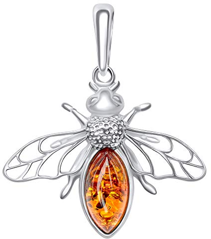ANDANTE Premium Collection - Echter OSTSEE Bernstein Kettenanhänger in 925 Sterling Silber ** Biene ** Zertifiziert - Gold des MEERES - Farbe COGNAC