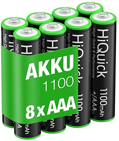 HiQuick Micro AAA Akku, NI-MH 1100mAh wiederaufladbar Batterien, geringe Selbstentladung 1.2V Akku, 8 x Micro AAA