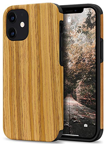 Tasikar Kompatibel mit iPhone 12 Mini Hülle Holz Design Hybrid Handyhülle Weiche Schutzhülle (Teak)