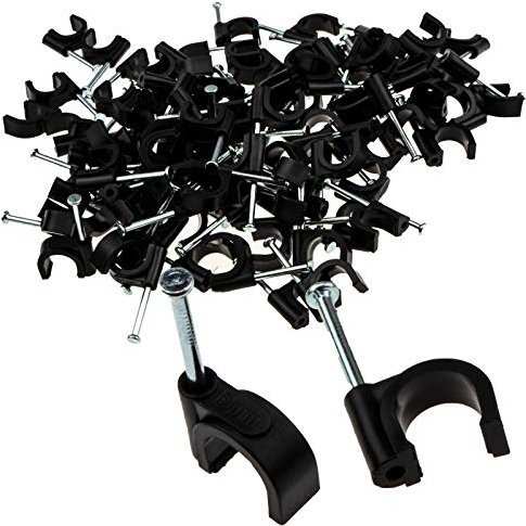 Round Black 10mm Cable Clips Secure Fastenings Cables [100 Pack]