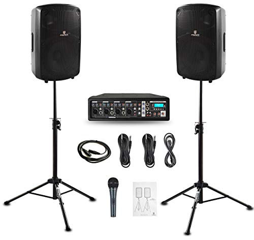 PRORECK MX10 1600W 6-Channel Powered Bluetooth Mixer with 10inch Passive Speakers PA System Mixer/Amp/Stands/Mic