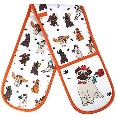 Sterling Sports®DOUBLE OVEN GLOVES MITT 100% COTTON FLORAL NOVELTY KITCHEN COOKING New Range BBQ (Dogs in the Kitchen)