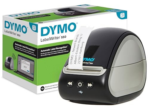 DYMO LabelWriter 550 Label Printer | Label Maker with Direct Thermal Printing | Automatic Label Recognition | Prints Address Labels, Shipping Labels, Barcode Labels & More | UK 3 Pin Plug