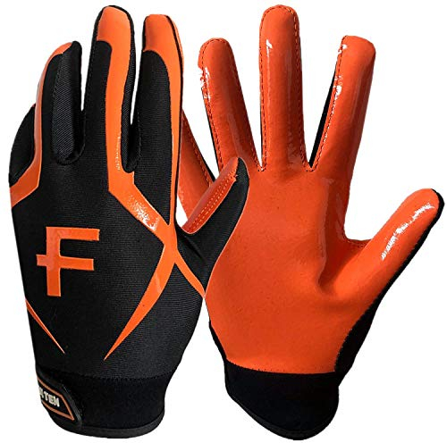 FINGER TEN American Football Receiver Handschuhe für Youth Jungen Mädchen, Torwarthandschuhe Impact Palm Protection , Wasserdicht Gloves Fit Kinder Alter 5-14 (Orange, M)