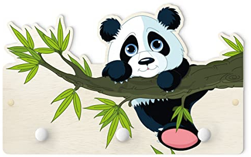 Kindergarderobe Holz - Kletternder Panda, Größe HxB: 25x40 cm