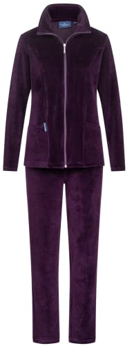 Morgenstern Hausanzug Damen Set Jogginganzug Freizeitanzug Nicki-Stoff 2-teilig langarm Jacke lange Hose Lila Größe L 42/44