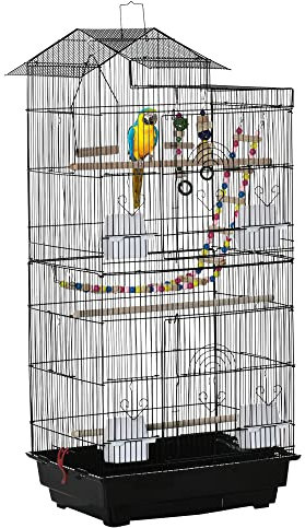 PawHut Cage à Oiseaux 46 x 36 x 100 cm 4 mangeoires 3 perchoirs Cage pour Perruche calopsitte Conure Pinson canaris