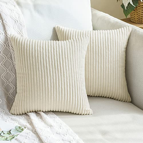 MIULEE Kissenbezüge Kordsamt Kissenbezug Zierkissenbezug Dekokissen Sofakissen Kord 2er Set Kissenhülle Dekorative Zierkissenbezüge Kissen für Sofa Couch Zuhause Wohnzimmer 30x30 cm Beige
