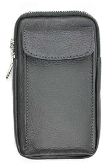 OBC Made in Italy Damen Leder Tasche Handytasche Umhängetasche Geldbörse Schultertasche Brieftasche Smartphone Geldtasche Ledertasche Crossbody Abendtasche Handy bis 6,5 Zoll Dunkelgrau