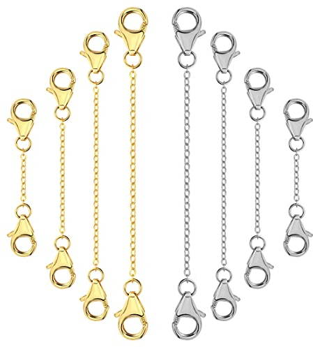 SULIUDAJI Estensione della Catena Collana di Extender Chain Acciaio Inox Placcato Oro Estensori per Collane Extender Bracciale per Fare Gioielli 8 Pezzi Silver e Gold 4 Taglie