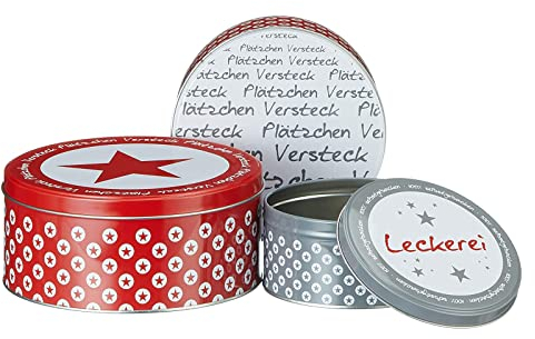 heimtexland ® 3er Set Gebäckdosen Keksdose Vorratsdose Weihnachten Plätzchen Geschenkbox Lebensmittel Aufbewahrung Metalldosen Typ658 Plätzchenversteck