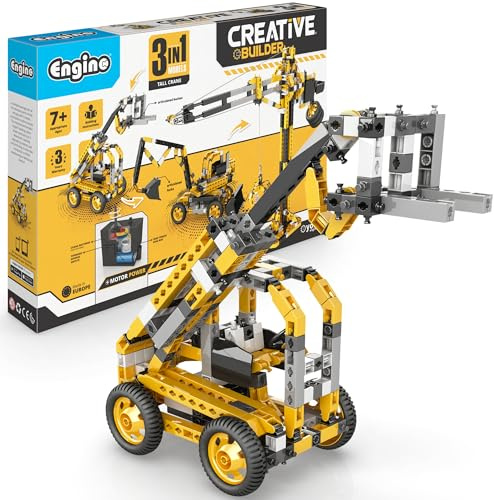 Engino: Creative Builder – 3-in-1 hoher Kran – motorbetriebenes Modellbaustein-Set, Maschinenserie, Schnappmontage, Ingenieur-Baustein-Baukasten, Kinder ab 7 Jahren