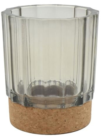 ZauberDeko Teelichthalter Glas Grau Taupe Kork Boden Windlicht Zwei Größen Tischdeko, Größe:Groß