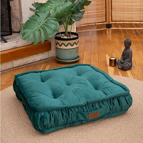 Dekorist Bodenkissen, Cozy Sitzkissen Boden, Dekorative Boden Kissen Rund, Weich Dicker Stuhlkissen, Meditationskissen, Yogakissen, Katzen- und Hundebett, 56x56x12 cm, Grün