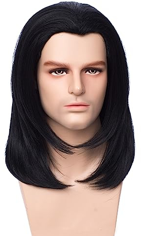 Schwarze Perücke für Herren, TOMIGO Kurze Schwarze Synthetik Perücke für Herren Halloween Cosplay Kostüm Perücke