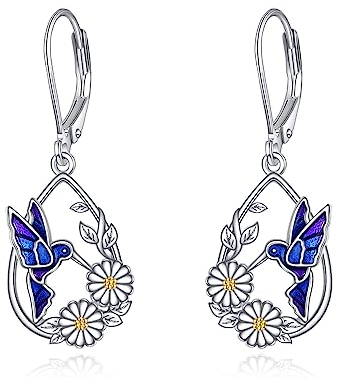 Kolibri Ohrringe für Damen 925 Sterling Silber Gänseblümchen Hängend Ohrhänger für Mädchen Vogel Schmuck Geschenk (Gänseblümchen)