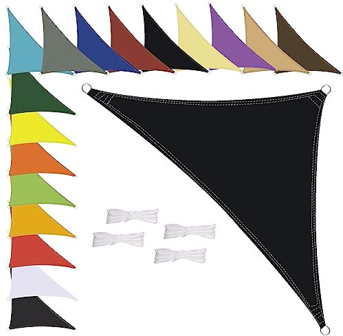 MENGH Sonnensegel Wasserdicht Dreieck, wetterbeständig, Premium Polyester, Viele Längen und Breiten Zur Auswahl inkl Befestigungsseile, 5x5x7.1m Schwarz
