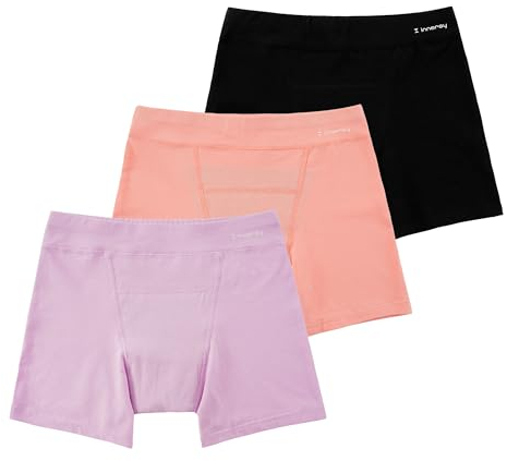 INNERSY Boxershorts Mädchen Baumwolle Perioden Unterwäsche Teens Erste Periode Set Mehrpack 3 (10-12 Jahre, Rosa/Schwarz/Violett)