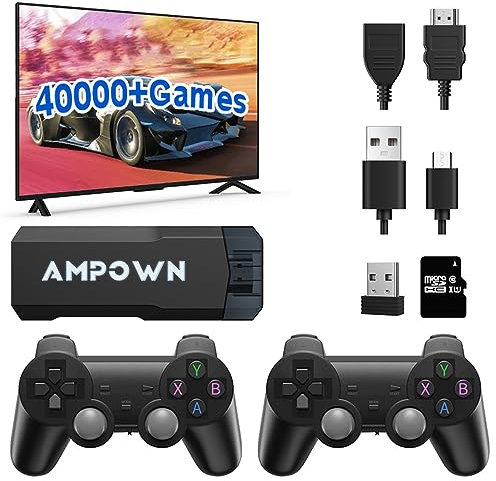 Retro Games Console With Dual 2.4g Wireless Controllers, Built-In Card 40000+ Games Game Stick , Plug And Play Retro Game Stick Support 40+ Simulators, 4K HD Output For TV-64G