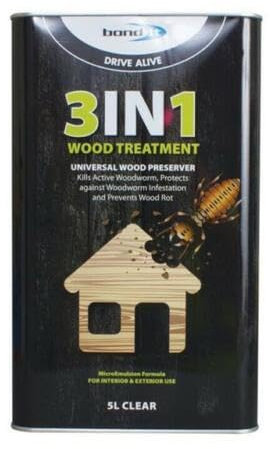 Bond It 3 in 1 5L Clear Wood Treatment Preservative Treats Wood Worm Rot Trades Build 5 litres Powerful Wood Protection Solution