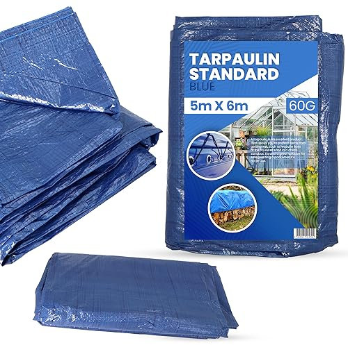 Bâche de Protection 5x6m PVC 50 g/m² Imperméable Extérieur en Tissu Industrielle Multifonction pour Meubles Camping Voiture étanche Multi-Usage Universelle