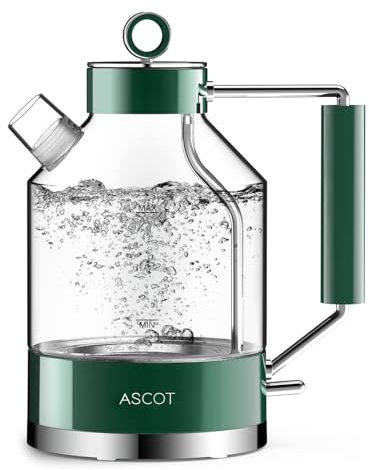 Electric Kettle, ASCOT Glass Electric Tea Kettle 1.5L 2200W Tea Heater & Hot Water Boiler, Borosilicate Glass, BPA-Free, Auto Shut-Off and Boil-Dry Protection (Emerald Green)