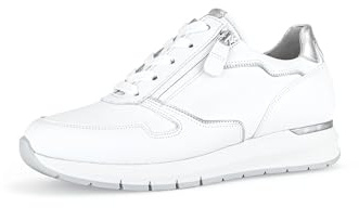 Gabor Damen Low-Top Sneaker, Frauen Halbschuhe,Wechselfußbett,Moderate Mehrweite (G),schnürer,Plateausohle,Weiss/Silber,40 EU / 6.5 UK