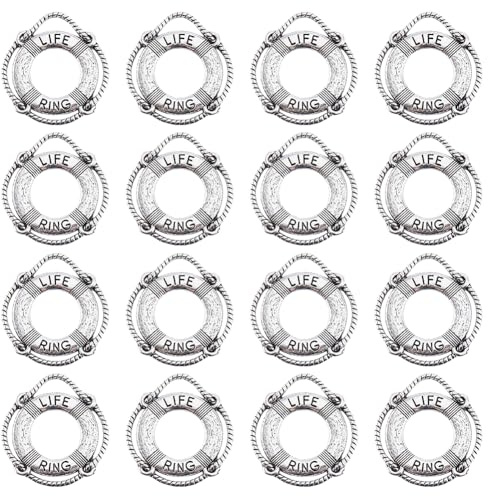 SUNNYCLUE 1 Box Mit 50 Stück Lebensring Charms Vintage Charms Rettungsring Antik Silber Tibetisch Schwimmen Meer Strand Sommer Charm Großpackung Für Die Schmuckherstellung Charms Frauen DIY Halsketten