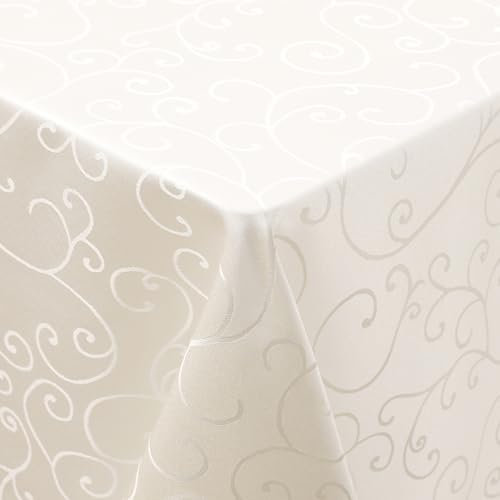 smiry Tischdecke Abwaschbar Ornamente Rechteckig 130 x 200 cm Tischtuch Damast Tafeldecke Kratzfest aus Polyester Pflegeleicht für Küche, Party - Beige