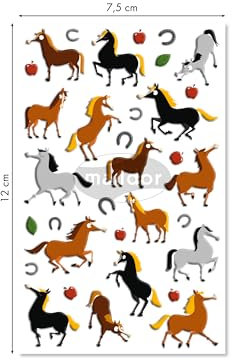 MY MANDARINE 560353Cpack - Packung mit 10 Stickerbögen 3D Stickers Cooky, 180 Stickers, Pferde, 1 Pack