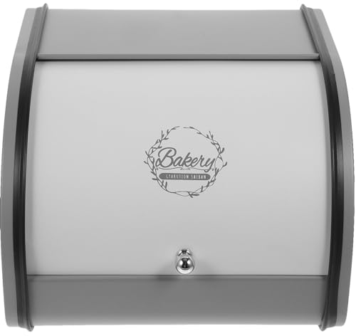 PRETYZOOM Roll Top Bread Bin, Vintage Metal Bread Box Countertop Bread Storage Container Farmhouse Kitchen Bread Keeper for Pastries Loaves Dry Food Grey