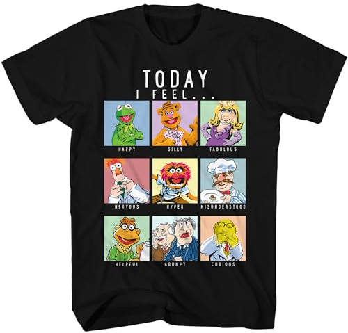 Disney The Muppets Show Moods Today Feel Piggy Fozzie Animal Adult T-Shirt, Black, 3XL