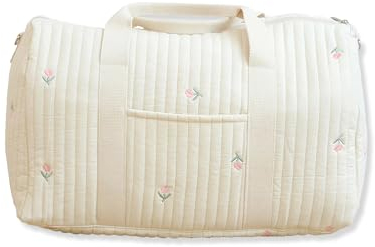 SONARIN Grande Capacità Ricamo Borsa Fasciatoio per Neonato,Leggero Borsone da Viaggio Bagaglio a Mano Borsa a Tracolla per Pannolini Borsa per il Cambio con Tracolla(Tulipano)