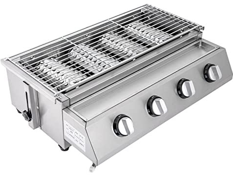 Barbacoa de gas de acero inoxidable con 4 quemadores LPG, parrilla de gas, parrilla de mesa adecuada para cualquier exterior, como patio trasero, jardín