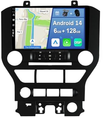 YUNTX [6GB+128GB] Android 14 2 DIN Autoradio para Ford Mustang 2015-2021-[Integrado CarPlay/Android Auto/DSP/GPS]-IPS 9 Pulgada Touch Screen-CAM+Mic-Dab/Bluetooth 5.0/AHD Cámara